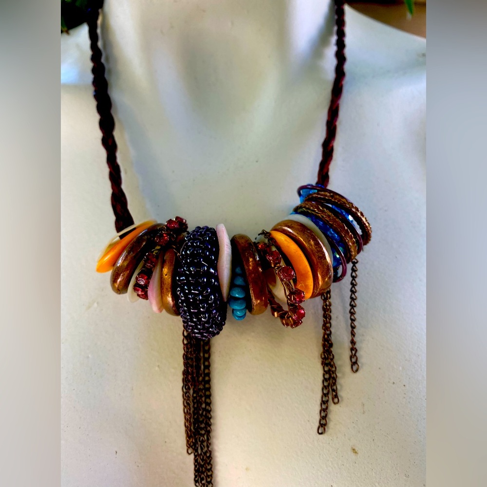 Mixed media chunky necklace on cord